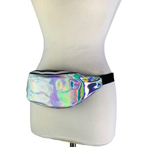Iridescent Fanny Belted Pouch Zipper Across the EntireTop Black Adjustable Belt